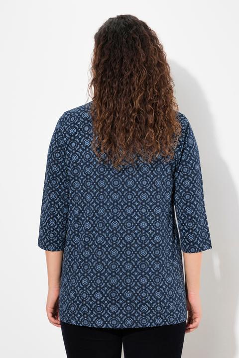 Image du produit Ulla Popken T-shirt à ligne en A, col en V et manches 3/4, jolis plis creux (54)