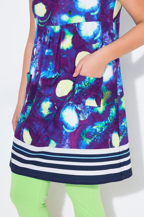 Image du produit Ulla Popken Robe en jersey imprimée, sans manches. Coupe trapèze, décolleté rond (50, 52)