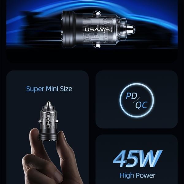 Produktbild Usams Ład. sam. C35 USB+USB-C 45W Fast Charge czarny/black CC175CC01 (US-CC175)