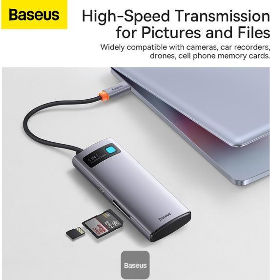 Productafbeelding Baseus Metal Gleam Series 6-in-1 Multifunctioneel Type-C HUB Docking Station Grijs Type-C naar (USB-C, 6 ports)