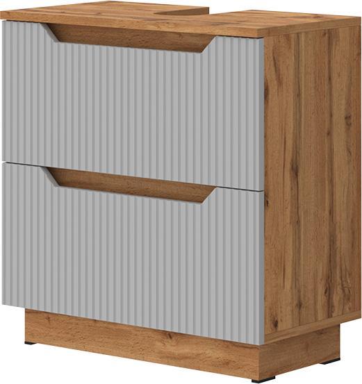 Actual product image Vicco Waschbeckenunterschrank Lotta, Eiche/grau gestreift, 59.8 x 62.5 cm mit 2 Schubladen (59.80 x 32 x 62.50 cm)