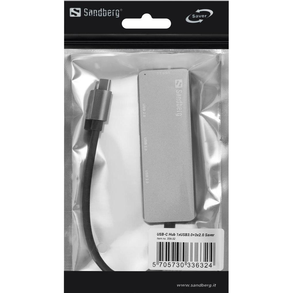 Thumbnail - Sandberg USB-C Hub 1xUSB3.0+3x2.0 SAVER (USB-C, 4 Ports), Dockingstation + USB Hub, Grau