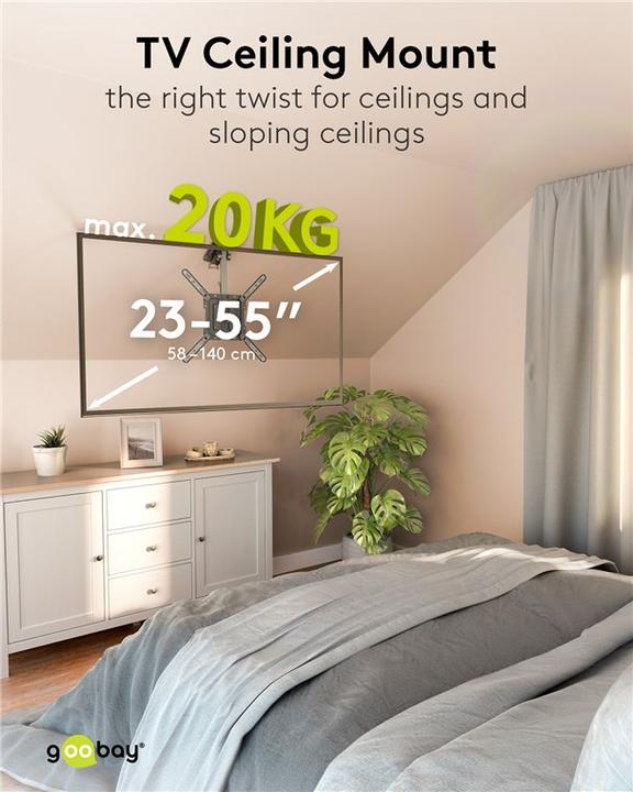 Image du produit Goobay Support TV pour plafond Basic M, noir (Plafond, 20 kg, 23" - 55")