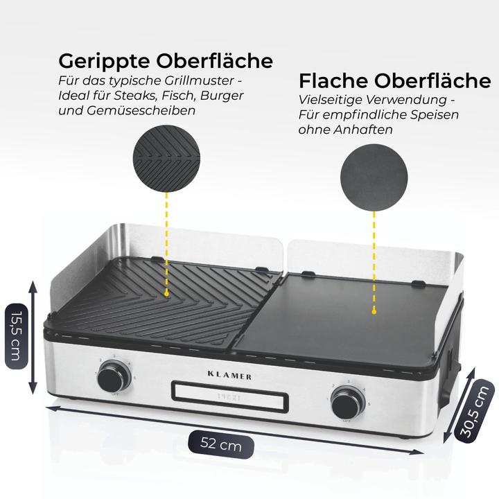 Produktbild KLAMER Elektrogrill, antihaftbeschichtete und abnehmbare Duo-Platten Tischgrill (2.40 kW)