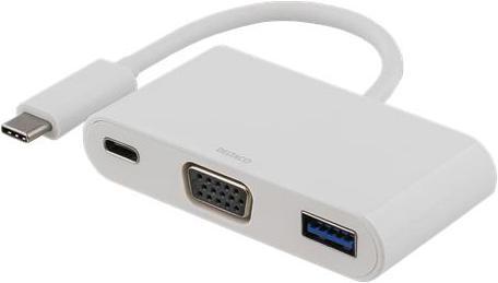 Produktbild Deltaco usb-c to vga and usb type a adapter usb-c fm 60w white (USB-C, 1 Ports)