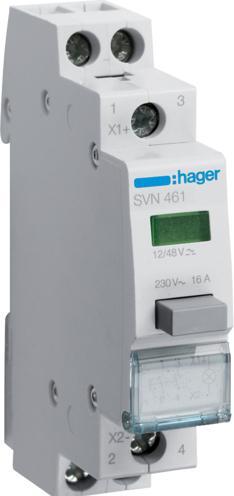 Hager HAG SVN461 Pushbutton 16A 2S 12/48VAC with LED indicator green