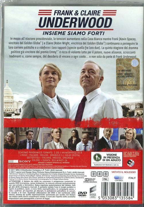 Immagine prodotto House Of Cards - Stagione 5 (DVD, 2017, Spagnolo, Italiano, Inglese)