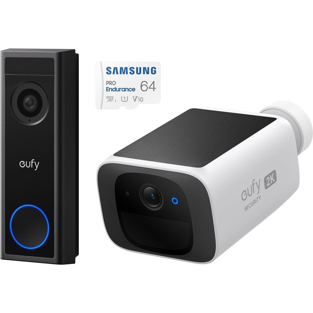 eufy C30 2K Draadloze Video Deurbel 2K FHD - Accu Zwart + SAMSUNG MicroSDXC 64GB PRO + (2560 x 1440 Pixels), Telecamera di rete, Bianco, Nero