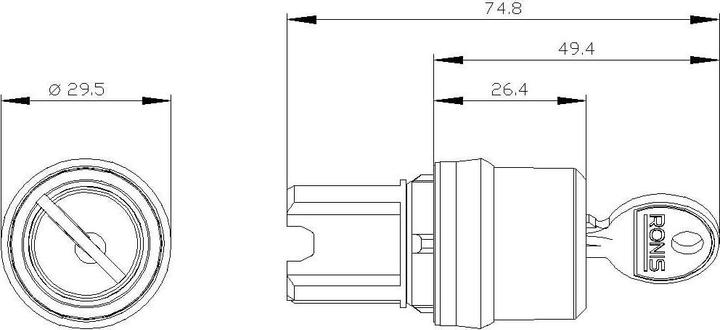 Actual product image Siemens Key switch 2-stage rectangular Ř22mm 3SU1050-4DF11-0AA0
