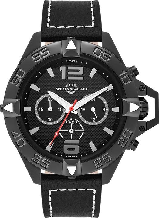 Produktbild Spears & Walker Herren Quarzuhr Varus II Echtleder schwarz - 23250 (Chronograph, 50 mm)