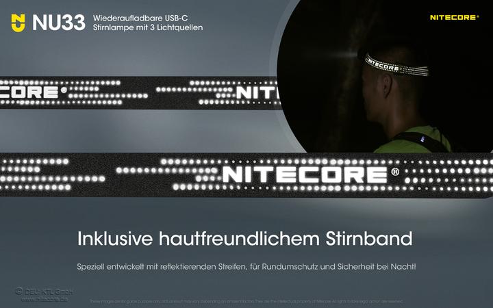 Produktbild Nitecore NU33 Stirnlampe, wiederaufladbare USB-C Kopflampe mit 3 Lichtquellen, 700 Lumen (700 lm)