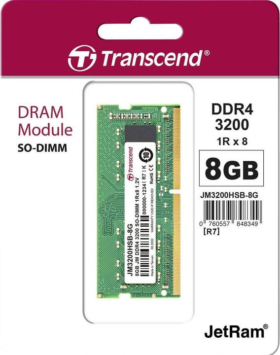 Produktbild Transcend SO DDR4 PC 3200 CL22 JetRam, JM3200HSB-8G (1 x 8GB, 3200 MHz, DDR4-RAM, SO-DIMM)