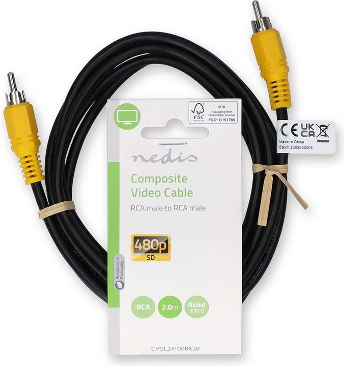 Produktbild Nedis Composite-Videokabel | RCA | RCA | Vernickelt | 480p | 2.00 m | Rund | PVC | Schwarz | Label (2 m)
