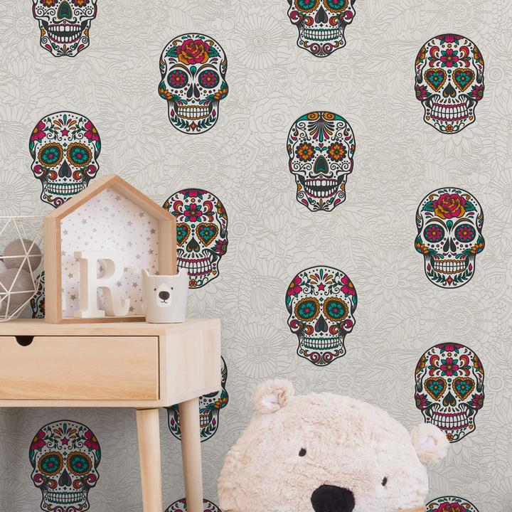 Actual product image A.S. Création Club Tropicana Sugar Skulls (53 x 1005 cm)