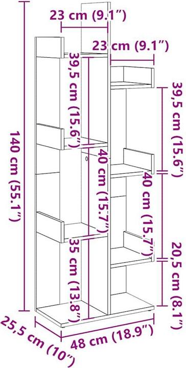 Produktbild vidaXL Bücherregal (48 x 25.50 x 140 cm)