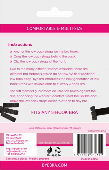Produktbild Bye Bra 2 Low Back Straps 3 Rows Black (3er Pack, One Size)