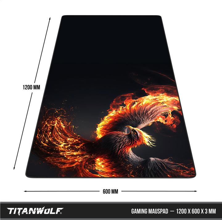 Actual product image Titanwolf Mauspad XXXL Gaming Mousepad 1200 x 600 x 3 mm, Schreibtischauflage, abwaschbar, JapanInk Painting