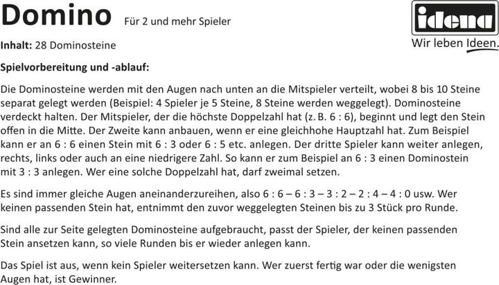 Nährwerte und Zutaten Idena Domino Double Six in Tin Box (Deutsch)