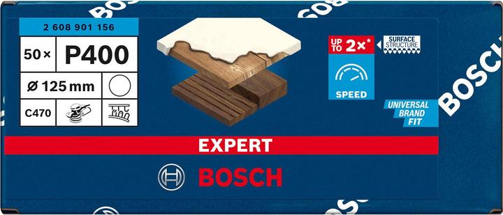 Image du produit Bosch Professional Zubehör EXPERT C470 Papier abrasif sans trous pour meuleuses d'angle et perceuses, 125 mm, G 400, 50 pcs. (400)