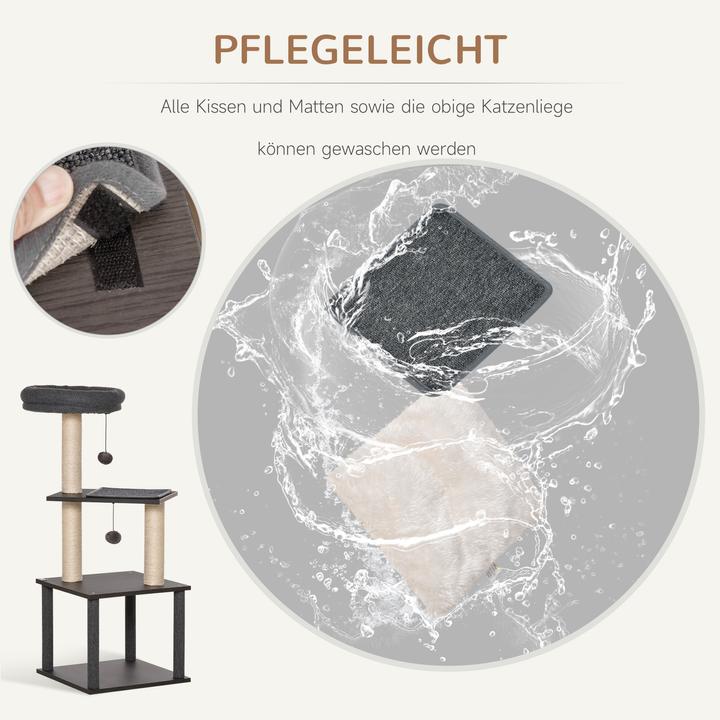 Immagine prodotto PawHut Albero per gatti con grotta per gatti e palline sospese (104 cm, Grigio scuro)