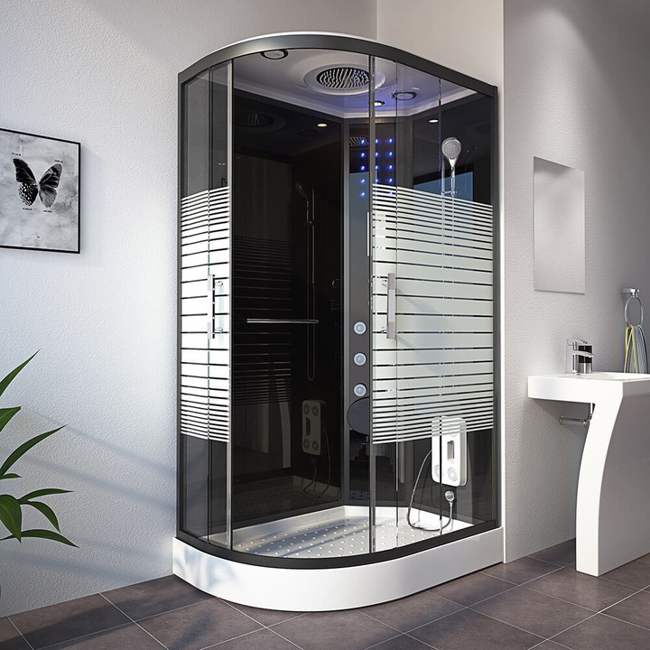 Produktbild Home Deluxe Dampfdusche mit Wasserfall Dampfsauna MANTA BLACK XL, 120x80x220cm - Links