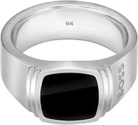 Immagine prodotto Hugo Boss - Men's steel ring with onyx Odell 1580652 - Circuit: 62 mm (62, Acciaio)