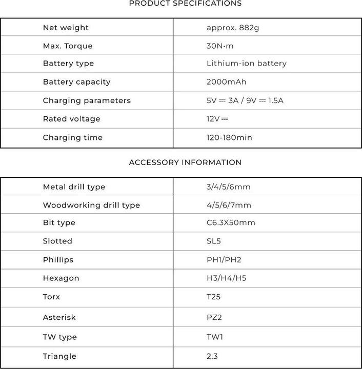 Nutritional values and ingredients Hoto QWLDZ001 drill 1400 RPM Black