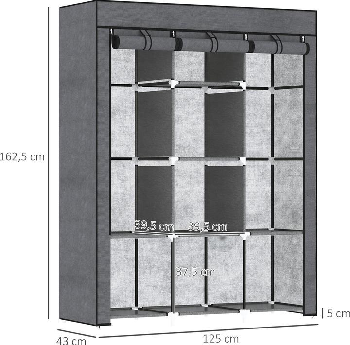Actual product image Homcom Stoffschrank Stahl, Vliesstoff Dunkelgrau (125 x 43 x 162.5 cm)