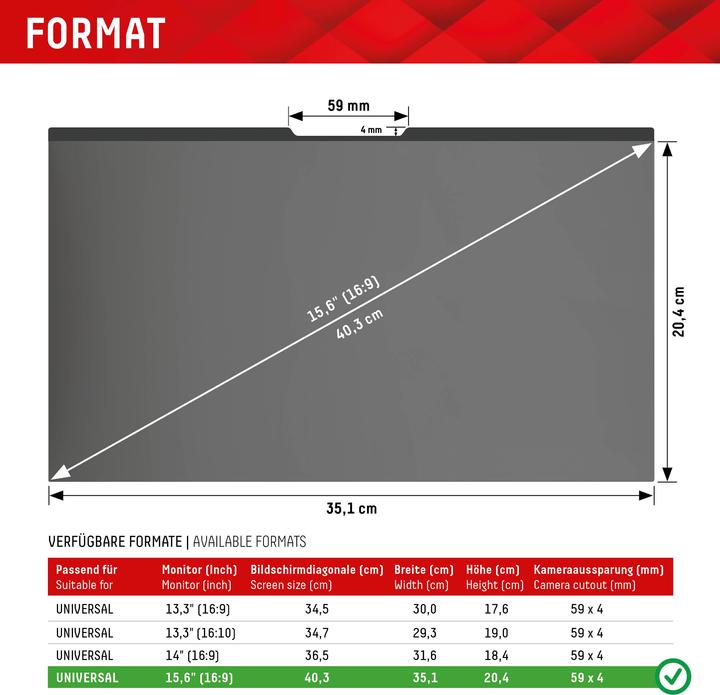 Produktbild Displex Privacy Safe, Laptop Blickschutzfilter (15.60", 16 : 9)