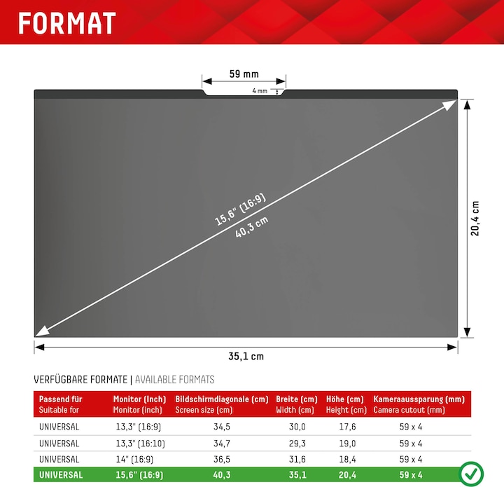 Actual product image Displex Privacy Safe, Laptop Blickschutzfilter (15.60", 16 : 9)