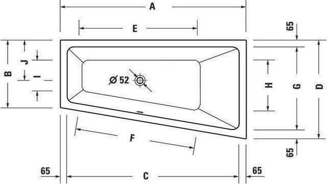 Produktbild Duravit Trapez-Badewanne No 1 1 Rückenschräge rechts weiss 1600x850mm (140 l, 160 cm, 85 cm)