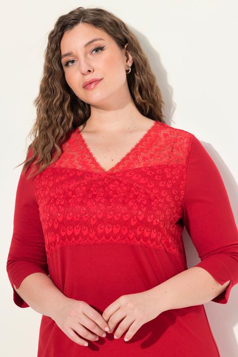 Immagine prodotto Ulla Popken Camicia da notte con inserto di pizzo, scollo a V e maniche a 3/4 (50, 52)