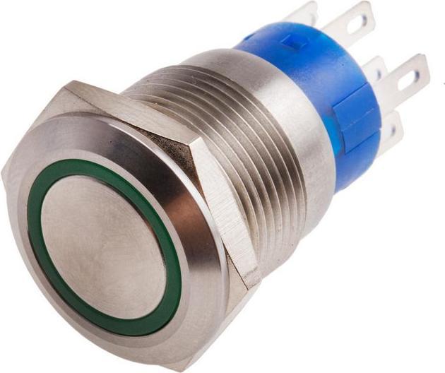 Productafbeelding RS PRO 19mm, roestvrij, DPDT, groen Led, 12V