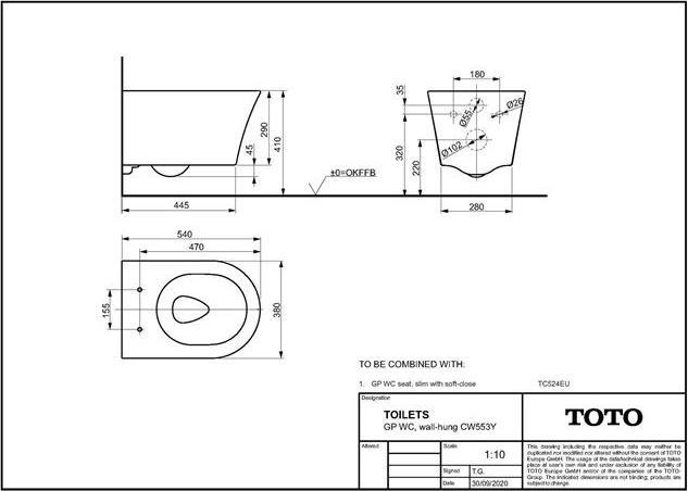 Image du produit TOTO GP WC suspendu profond, sans rebord, pour siège WC GP blanc