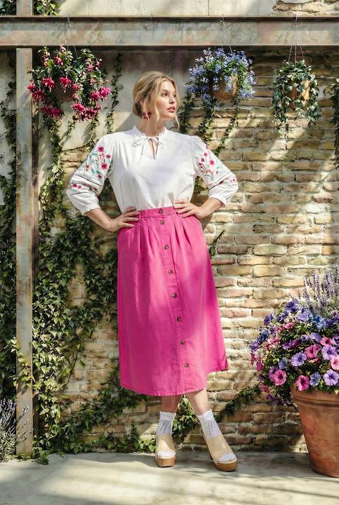 Immagine prodotto Ulla Popken Blusa con ricami, scollo a tunica e maniche a 3/4 (46, 48)
