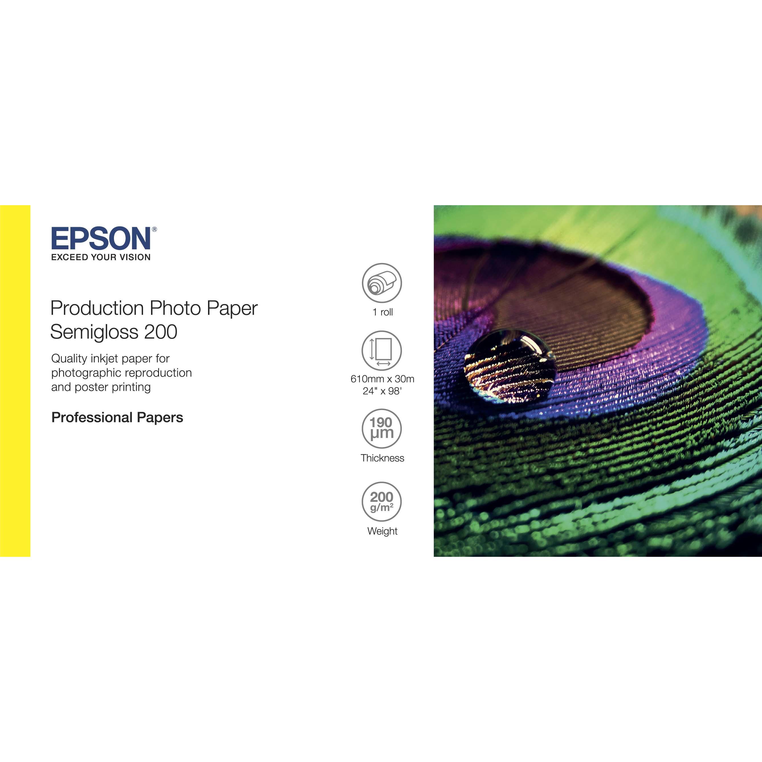 Epson Production Photo Semigloss 61 cm x 30 m, 200 g (200 g/m², 1 x), Fotopapier, Weiss