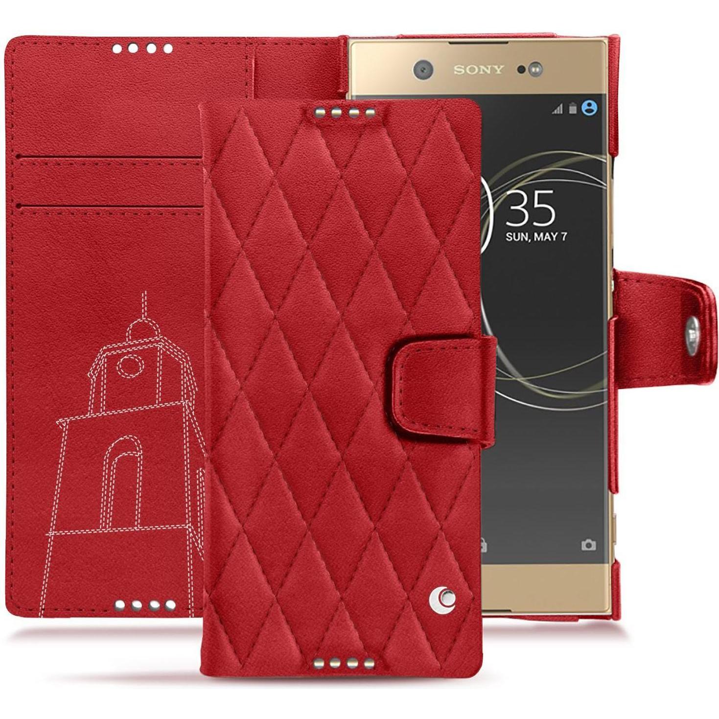 Noreve Lederschutzhülle Wallet (Sony Xperia XA1 Ultra), Smartphone Hülle, Rot