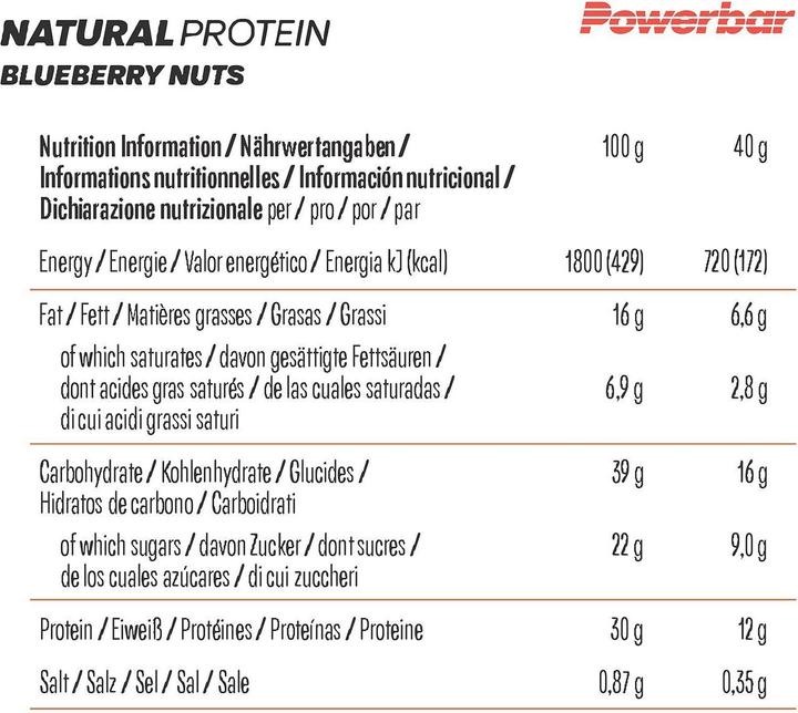Nutritional values and ingredients Powerbar Natural Protein Vegan (18 pcs., 720 g)