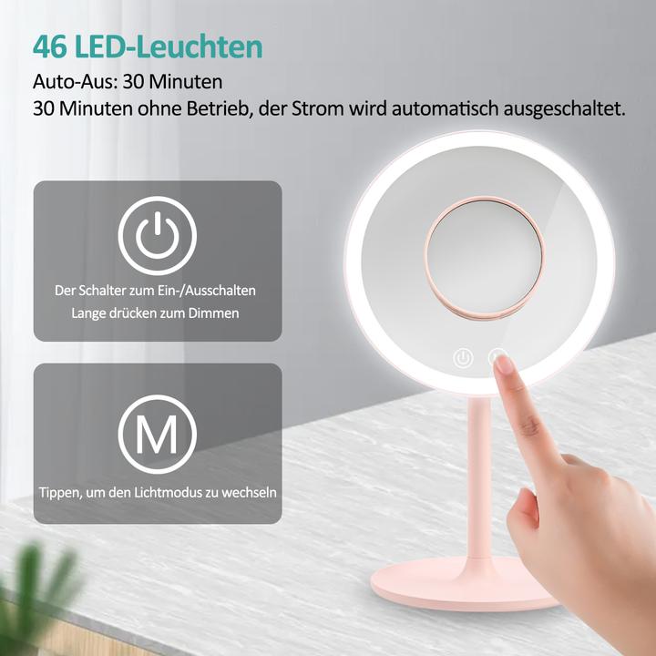 Produktbild Emke Kosmetikspiegel mit Beleuchtung, 1/3-facher Vergrößerung, 90° schwenkbar, Touch-Schalter und Memory-