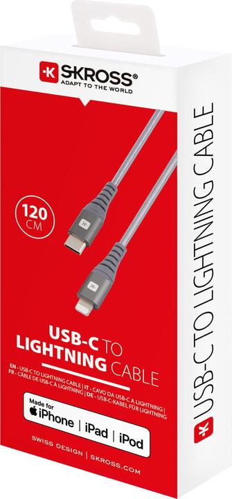 Image du produit Skross Câble USB C 2.0 vers Lightning Cable, Braiding, 1,20m space gray (1.20 m, USB 2.0, 5 W)