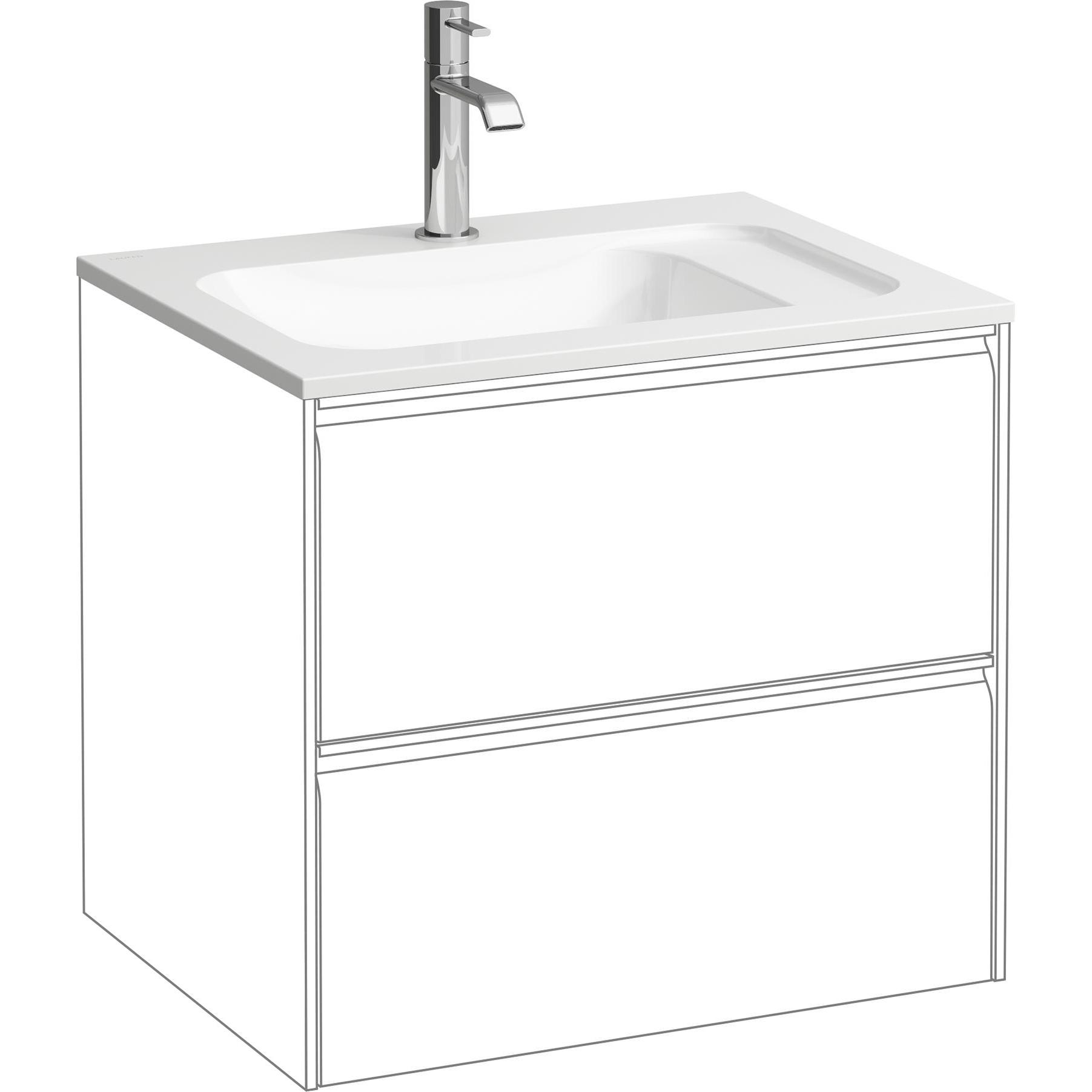 Laufen, Waschbecken, Meda Möbelhandwaschbecken slim, 575x445mm, zu H421672, Ablage rechts, 1 Hahnloch, ohne Über (642 mm...