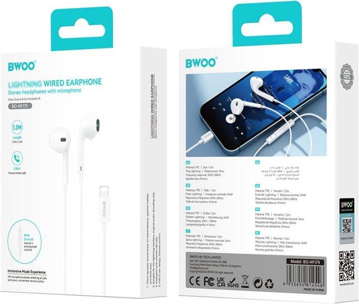 Produktbild Bwoo Wired Headphone Lightning With Volume Control HF179 white (Kabelgebunden)