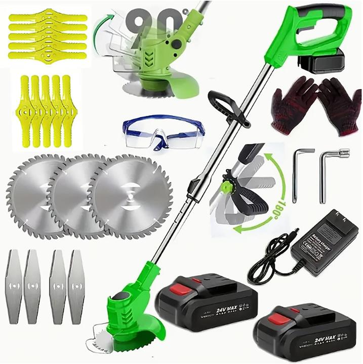 Knutat Akku-Rasentrimmer mit Teleskopgriff und 3 Klingenarten (Filo di taglio, Coltelli plastica, Lama per taglio metalli)