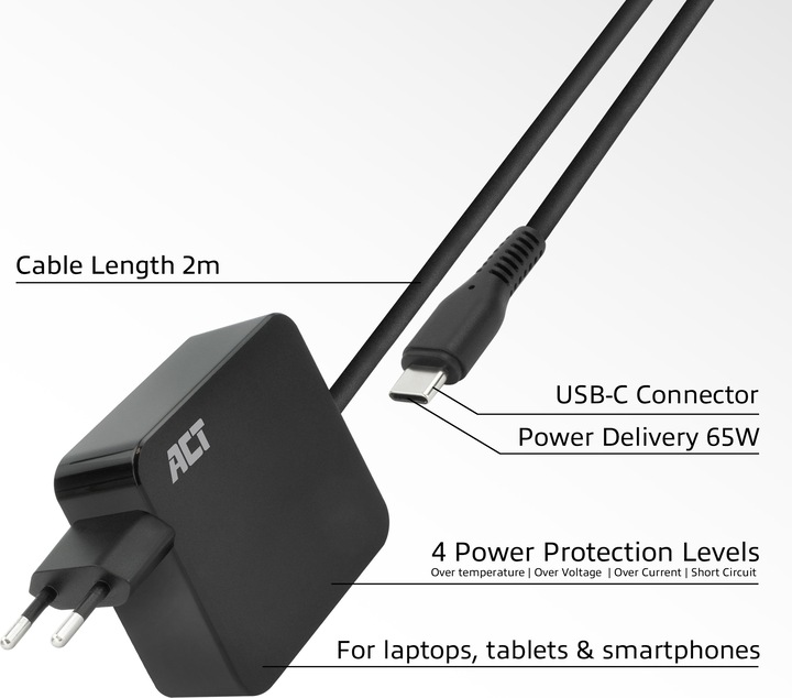 Immagine prodotto Caricatore da parete USB-C per laptop da 65W con profili Power Delivery, 2 metri (65 W)