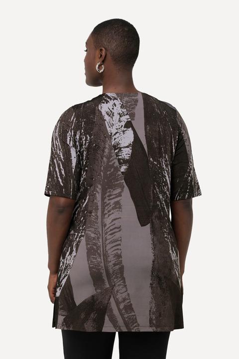 Image du produit Ulla Popken T-shirt en tissu fluide slinky, avec plis fantaisie. Col V et manches courtes. Ligne A (42, 44)