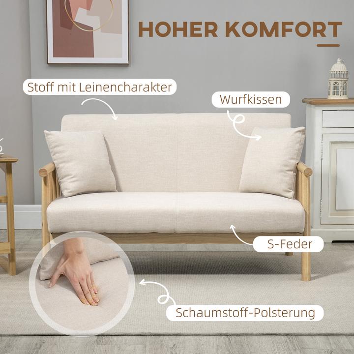 Produktbild Homcom 2 Sitzer Sofa Polyester, Gummiholz Beige (2-Sitzer)