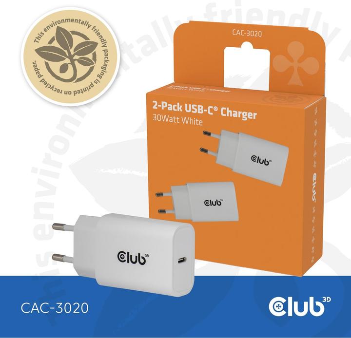 Image du produit Club 3D Club3D Lifestyle Ladegerät USB-C 30Watt, 2Stk weiss retail (30 W)