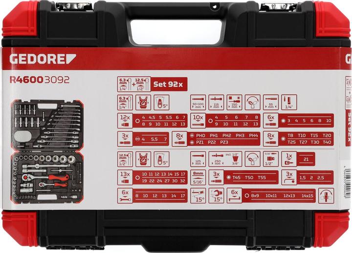 Actual product image Gedore Red red Socket spanner set, 92-piece, With reversible ratchets, ratchets, socket spanner and bit set