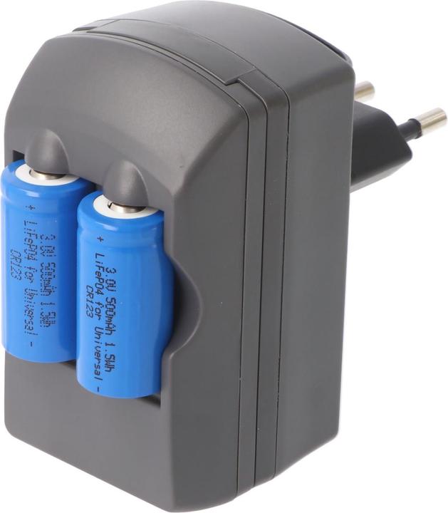 Actual product image AccuCell CR123A 2-fold charger including 2 pieces Li-ion batteries CR123A (2 pcs., CR123A, 500 mAh, Battery + charger)