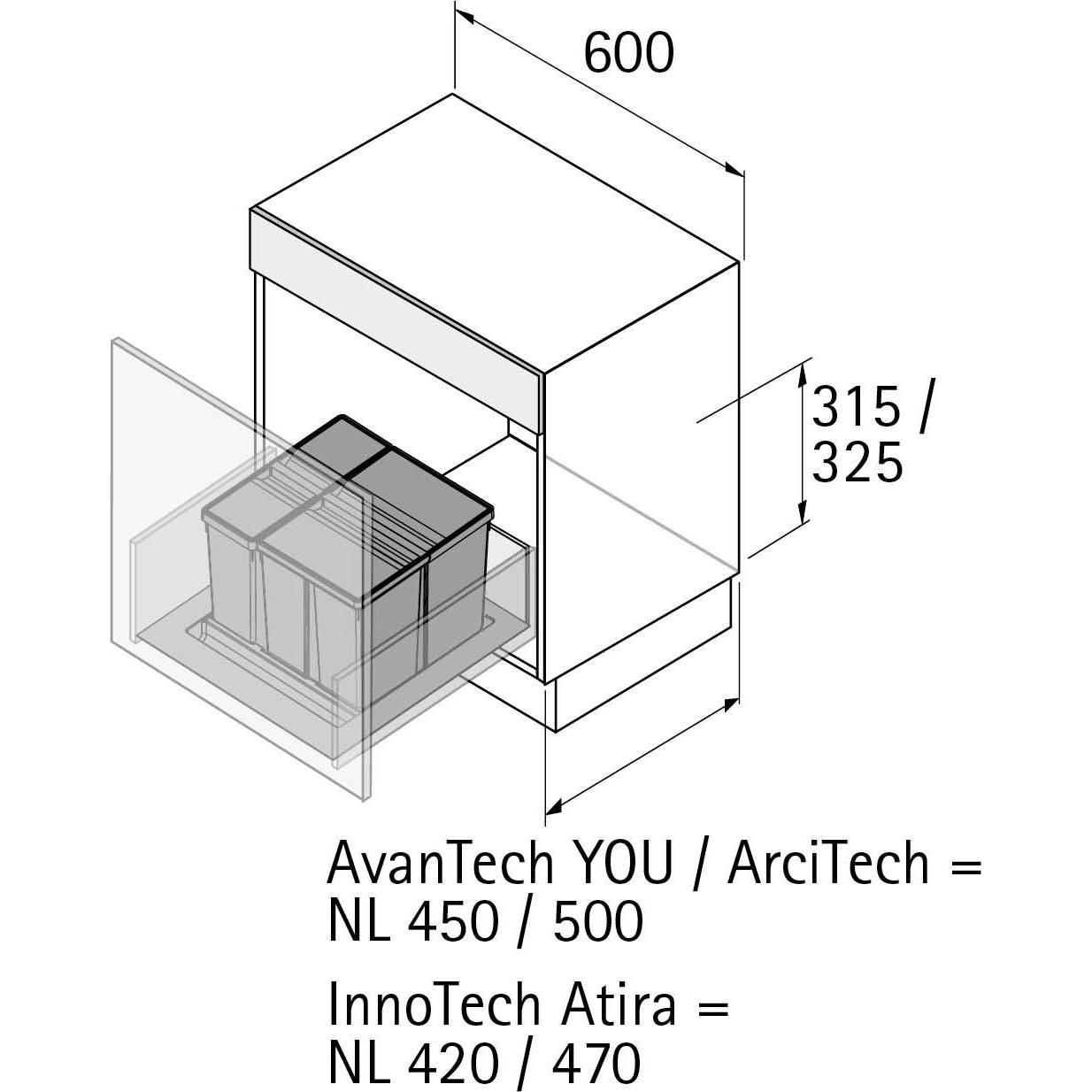 Thumbnail - Hettich Abfallsystem Bin.it Prime 600, Abfalleimer, Grau